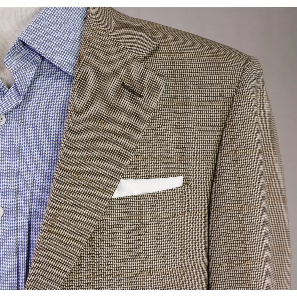 Hickey Freeman Current Addison Brown Windowpane 2-Btn Wool Sportcoat Blazer 40L